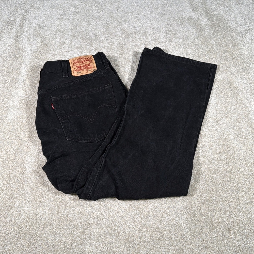 Levis 501 Button Fly Black Jeans Mens 40 X 30 (FITS 37 X 29) Cotton Denim